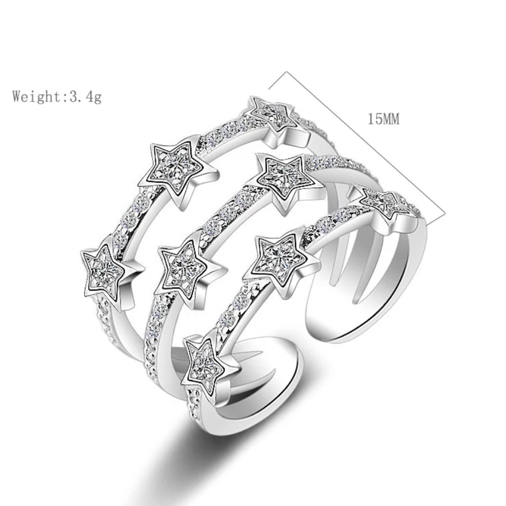 NEW STAR MULTI LAYER 925 STERLING SILVER ADJUSTABLE RING, CUTE RING, SHINY RING. - Picture 2 of 4